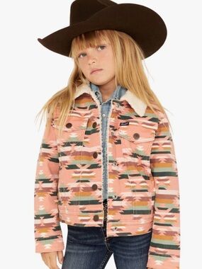 Wrangler Girls' Pink Aztec Sherpa-Lined Denim Jacket